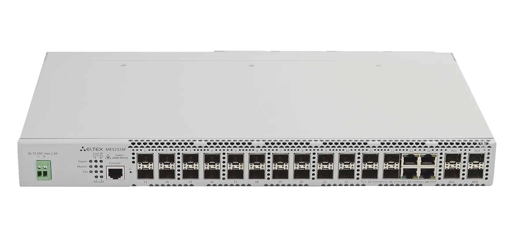 Ethernet-коммутатор MES2424FB, 24x1G SFP + 4x10G SFP+, L3, 220V AC/12V DC