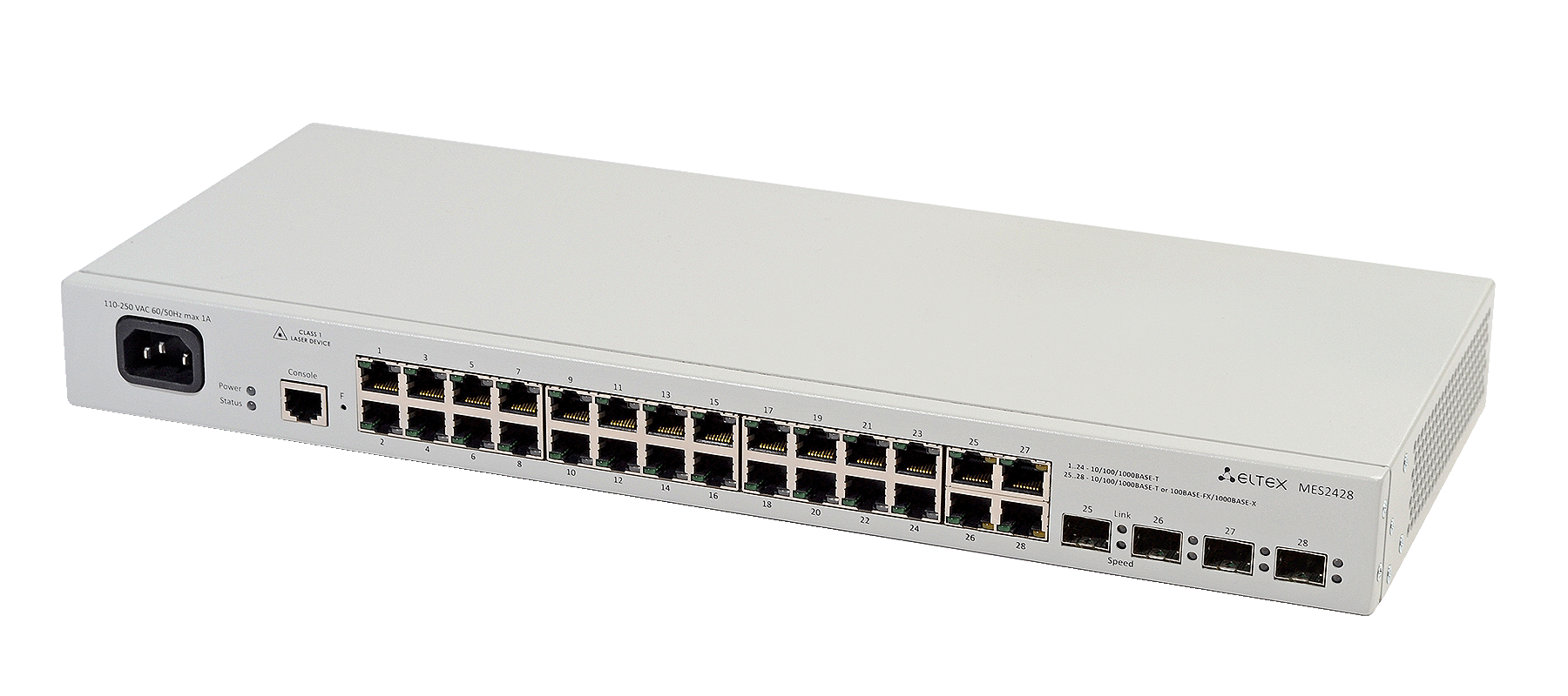 Ethernet-коммутатор MES2428-DC, 24x1G RJ45 + 4xCombo (RJ45/SFP), L2, 48V DC